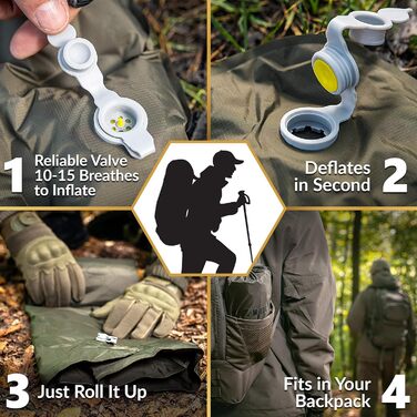 Надувний килимок для сну M-Tac 195 x 60 см Надлегкий, компактний та міцний Килимок для кемпінгу, трекінгу та сну на свіжому повітрі з утеплювачем та ріпстоп-нейлоном