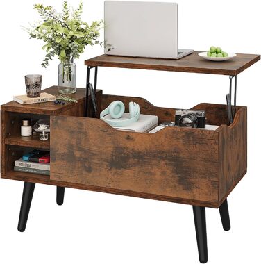 Журнальний столик YITAHOME з підйомною стільницею та прихованим відділенням, регульована полиця, пружинний підйомник, журнальний столик із місцем для зберігання для вітальні, 80 x 40 x 61,5 см, вінтажний коричневий