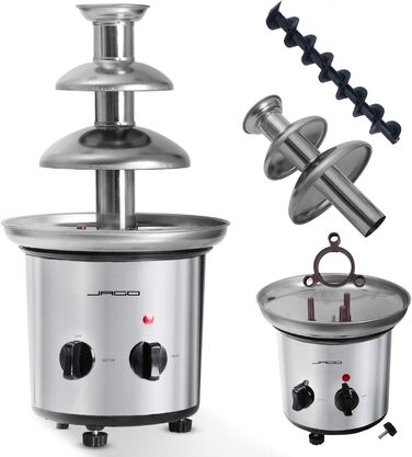 Шоколадний фонтан Jago 275W - 3 рівня, місткість 1 кг шоколад, нержавіюча сталь, можна мити в посудомийній машині, срібло - шоколадний фонтан, шоколадне фондю, шоколадне фондю, шоколадний фонтан