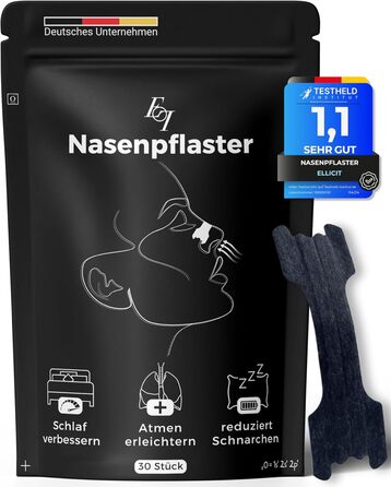 Назальні пластирі чорні, упаковка з 30 преміальних назальних пластирів, проти хропіння, додаткова підтримка для занять спортом та кращої якості сну, краще дихання при закладеному носі, назальні пластирі один розмір 75 Ефективність