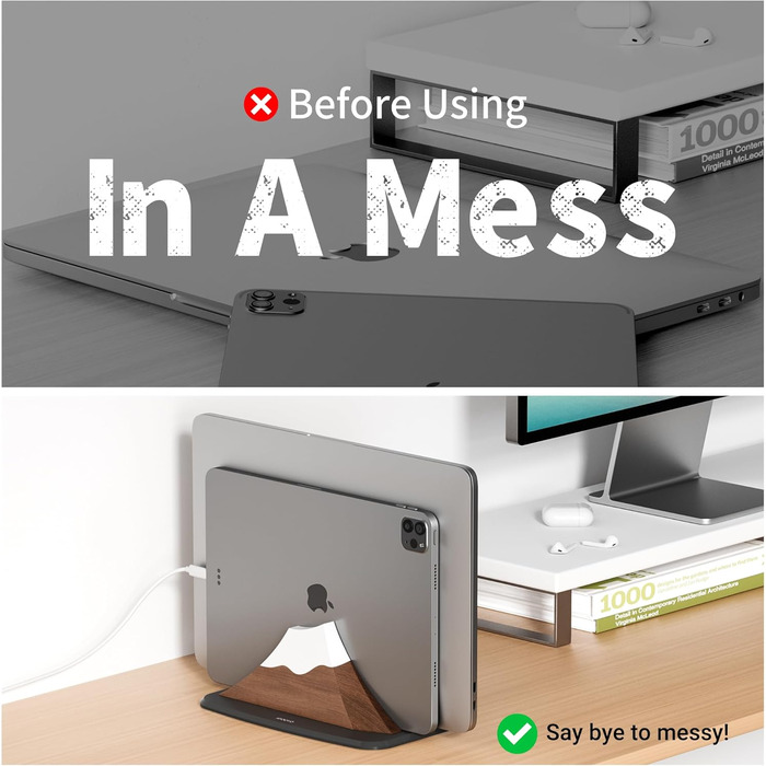 Вертикальна підставка для ноутбука деревяний тримач у формі снігової вершини, сумісна з MacBook, Surface, Chromebook, Dell та іншими, компактний дизайн для всіх ноутбуків, обробка під горіх Волоський горіх Снігова гора