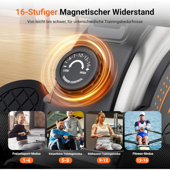 Гребний тренажер Dripex для домашнього використання, Гребні тренажери вантажопідйомністю до 160 кг, Магнітний гребний тренажер з 16 рівнями опору, Покращені подвійні рейки, Підключення до додатку Bluetooth, РК-монітор, Тихі та компактні гребні тренажери P