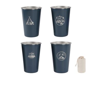 Набір з 4 кемпінгових чашок з нержавіючої сталі об&39ємом 500 мл, для походів та подорожей на природі, нержавіюча сталь 304, штабельовані, легкі, з сумкою для зберігання