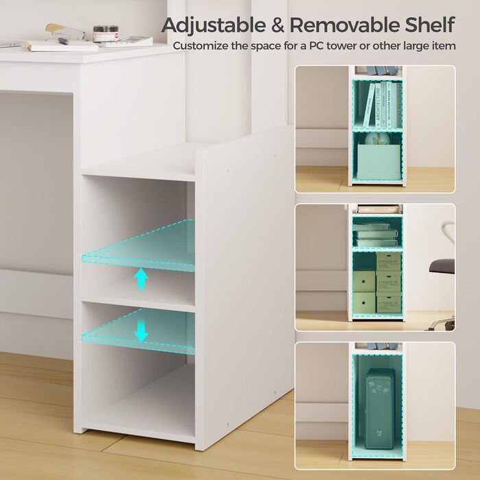 Комп&39ютерний стіл Mondeer з регульованою полицею, компактний офісний стіл з підставкою для монітора, 110 x 48 x 93 см, для кабінету, офісу, спальні, білий дерев&39яний композит