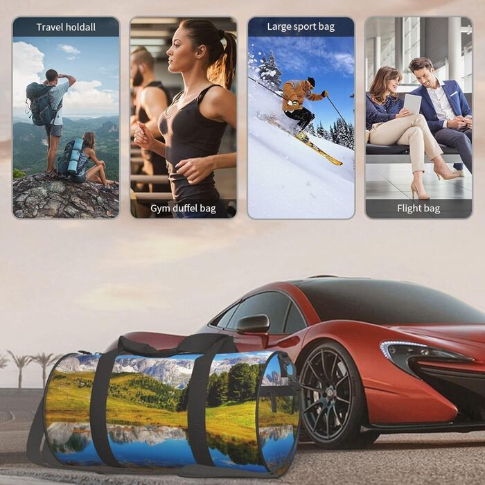 Спортивна сумка, дорожня сумка, стильний малюнок з пейзажем, сумка для подорожей на вихідні, чорна, універсальний розмір