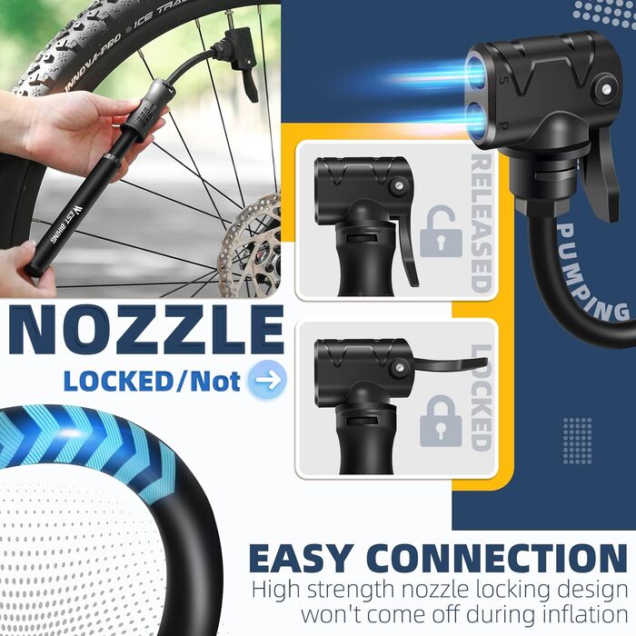 Міні-велосипедний насос West Biking - алюмінієвий повітряний насос для всіх вентилів, портативний маленький велосипедний насос, швидке накачування шин, легкий міні-велосипедний насос для гірського велосипеда, шосейного велосипеда, насос для кульок 1