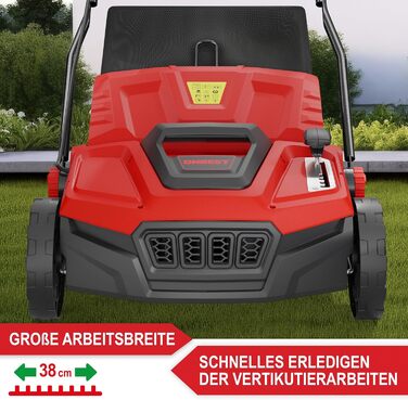 В-1 Електричний Вертикуттер 1800 Вт Ширина захоплення 38 см Обєм травозбірника 45 л з Вертикутуючим та Аераційним Валками для Видалення Моху/Бурянів та Покращення Повітряного Обміну Газону, 2-