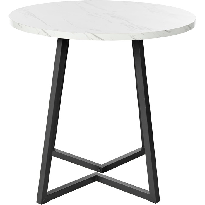 Круглий обідній стіл Merax, мармуровий візерунок, для 2-4 осіб, металевий каркас, регульовані ніжки, промисловий дизайн, підходить для ресторану, вітальні, кухні, їдальні, білий/чорний, 80x80x75 см Білий1/чорний 80 x 80 см