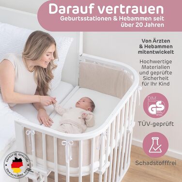 Ліжечко-колиска Babybay Maxi Comfort Plus з масиву бука/бічне ліжечко з захисними бортиками/плавне регулювання та екологічність/росте разом з вашою дитиною (біле лакування) Біле лакування 96Д x 56,5Ш x 79В см Матрац не входить до комплекту