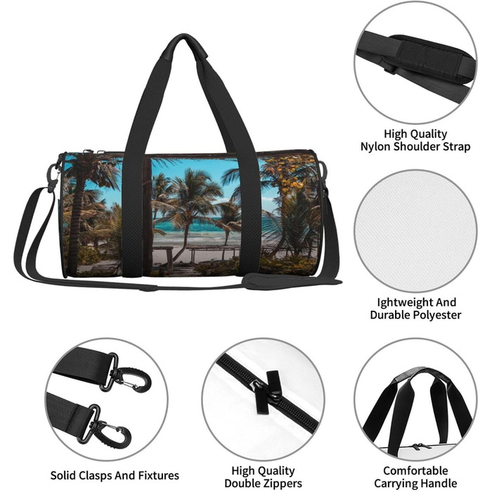 Спортивна сумка, дорожня сумка, пляжна сумка, з пальмами, принт, сумка на нічліг, чорна, універсальний розмір