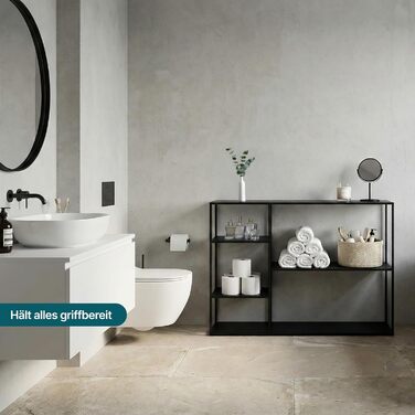 Окремостояча полиця Isojoki, металева книжкова шафа, полиця для вітальні, чорна, 120 x 35 x 88 см, чорний, матовий