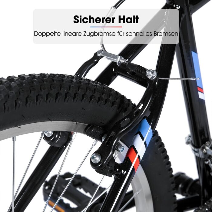 Гірський велосипед Hiland 24/26 дюймів для дорослих, 18-швидкісний дитячий велосипед з подвійними V-подібними гальмами, рама з високовуглецевої сталі для дітей, жінок та чоловіків, чорно-білий, 26-дюймові колеса