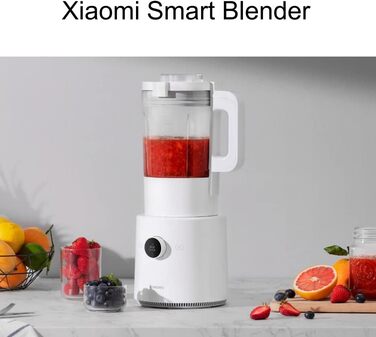 Міксер Xiaomi Smart Blender з функцією нагрівання та додатковим керуванням додатком iOS-Android (режим холоду/тепла, ємність 1,6 літра, 1000 Вт, 9 рівнів швидкості, 8 лопатей, кнопка OLED-дисплея), білий