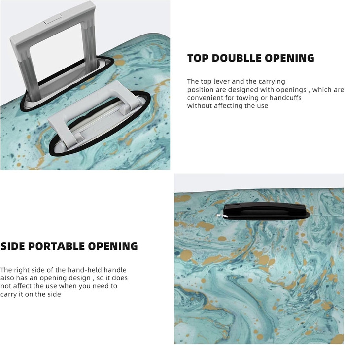 Чохол для валізи Азурит, блакитно-зелений з золотистим малюнком Олійний мармур, еластичний, миючий, захист від подряпин, для дітей та дорослих (45,753,3 см)