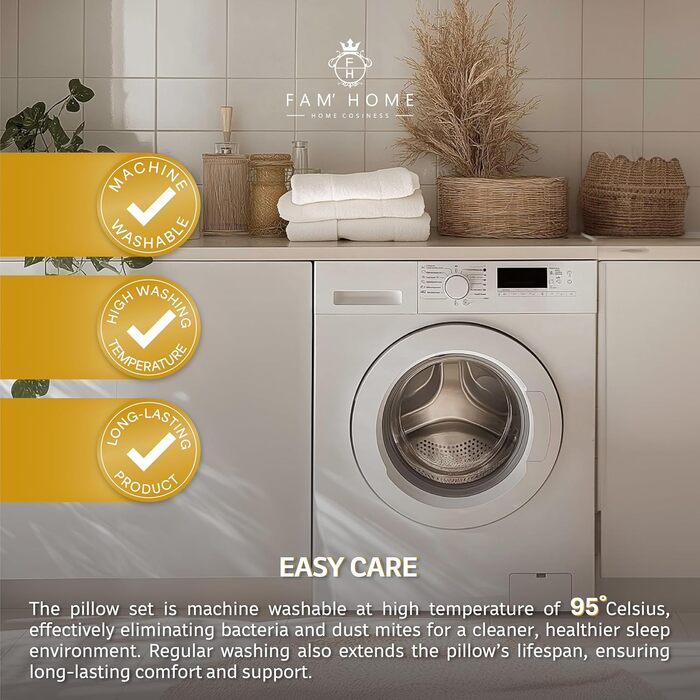 Розкішна подушка FAM&39 Home 60x70 см, комплект з 2 шт. подушка з об&39ємним наповнювачем (820 г) ергономічні білі подушки для сну легкий догляд гіпоалергенна подушка 60 x 70 см, можна прати при температурі до 95 C дихаюча, комплект з 2 шт., 60 x 70 см
