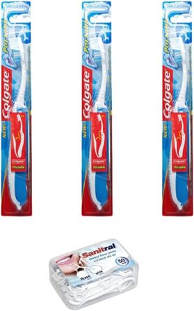 Упаковки портативних розбірних м'яких зубних щіток Colgate з Sanitral в упаковці 50 паличок для зубної нитки (набір з 4 шт. ), 3