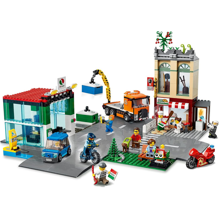 Конструктор LEGO 60292 City Town Center із іграшковим мотоциклом, велосипедом, вантажівкою, дорожніми плитами та 8 мініфігурками