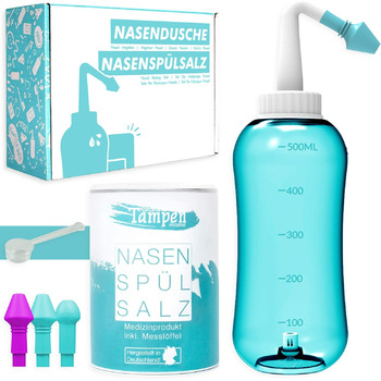Набір для спринцювання носа 120 солей для промивання носа (300 г) Мірна ложка (1 г) 3 насадки для дорослих і дітей Гігієна Tampen