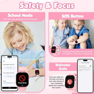 Розумний годинник 4G для дітей з GPS, дитячий годинник з телефоном, відеодзвінками та голосовим чатом, Wi-Fi, SOS, крокомір, будильник, ігри, дитячий подарунковий наручний годинник для дівчаток та хлопчиків віком від 4 років, рожевий