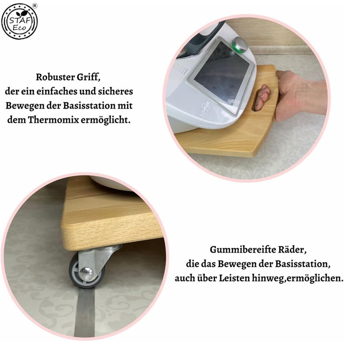 Розсувна дошка STAFECO для аксесуарів Thermomix Premium TM6 TM5 Роликова дошка Слайдер Рухома та безпечна підставка Промаслена дошка Дерево 100 (Масло Дерево)