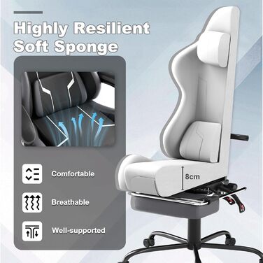 Ігрове крісло Froadp з масажем, підставкою для ніг та підголівником, ергономічне ігрове крісло з масажною поперековою подушкою, регульована спинка 90-135, шкіра штучна - чорний, сірий та білий