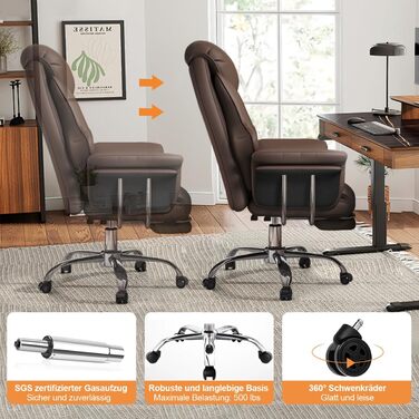 Офісне крісло з підставкою для ніг та поперековою опорою Ергономічне ігрове крісло з регульованим по висоті підголівником та регульованою спинкою, обертове крісло з високою спинкою зі штучної шкіри для домашнього офісу (коричневе)