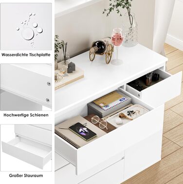 Білий комод з 5 шухлядами та 1 дверима, сервант 100 см, комод для спальні, вітальні, кабінету, коридору, шафа з шухлядами 100x40x80 см