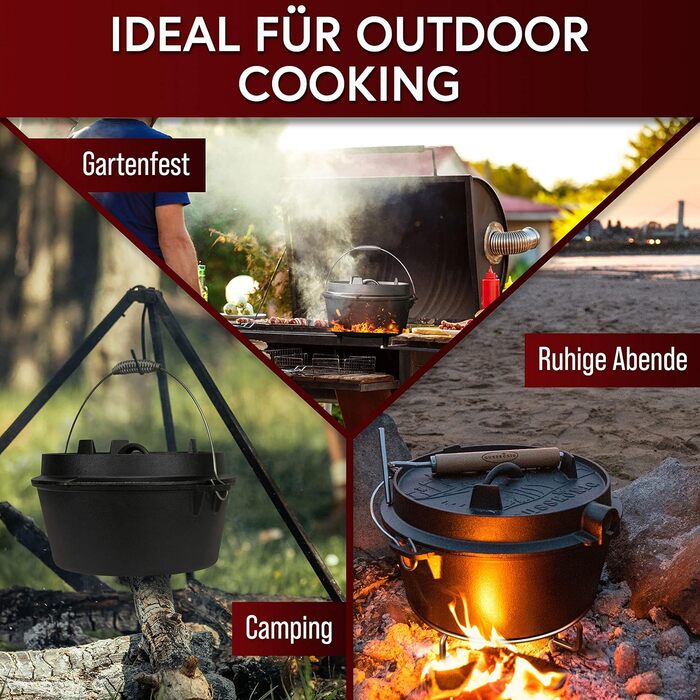 Набір для голландської печі GUSSKNIG - 9-літрова голландська піч - чавунна каструля без ніжок - двофункціональна каструля - вкл. п