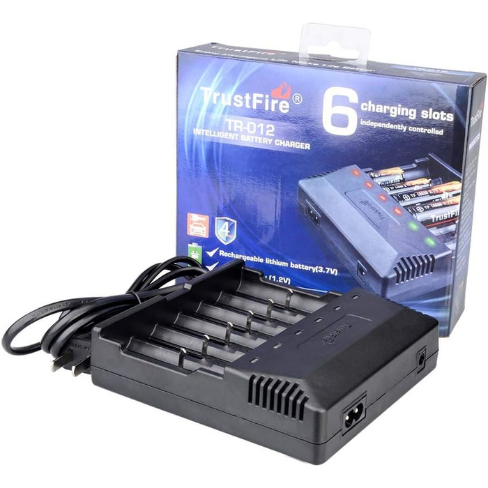 Універсальний зарядний пристрій TrustFire TR-012 - інтелектуальний зарядний пристрій з 6 зарядними відсіками для кількох акумуляторів, що перезаряджаються, літій-іонних акумуляторів 3.7V 18650 14500 18350 16340 10440