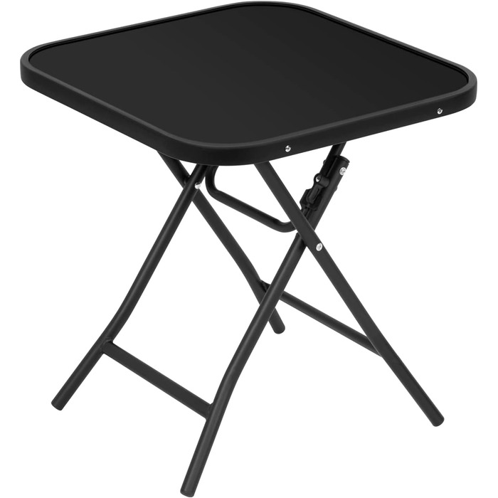 Складаний стіл eSituro, складний бічний столик, балконний стіл, кемпінговий стіл, садовий стіл, бістро-стіл, з металевим каркасом, прямокутна стільниця із загартованого скла, 46x46x48 см, чорний
