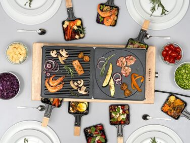 Персон, раклетний гриль 1500 Вт з дерев'яним каркасом, раклет з антипригарною пластиною для гриля, настільний гриль електричний, 8