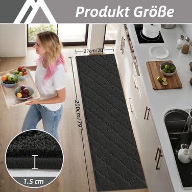 Кухонний килим COSY HOMEER, 50 x 200 см, нековзний кухонний килимок, миється, килимок для передпокою, килимок-доріжка для кухні, передпокою, вітальні, темно-сірий 50 x 200 см (прямокутний) темно-сірий