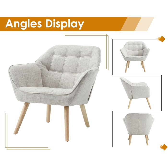 Крісло Chairus з м&39якою тканиною, лляне, одномісне, диванне, крісло для вітальні, сучасне крісло з дерев&39яними ніжками (бежевий-1) 80*73*79 см () бежевий-1