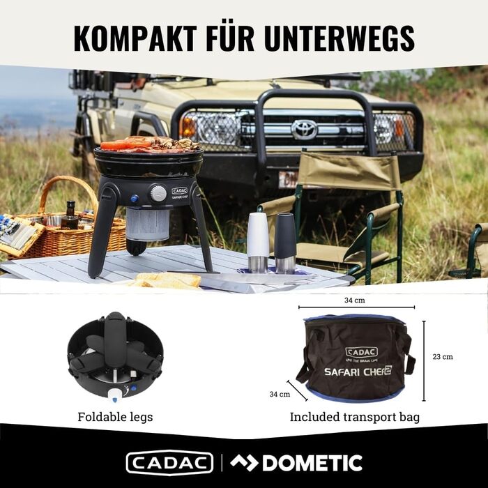 Гриль для кемпінгу Safari Chef 30 LP - 50mBar - Газовий гриль для кемпінгу - Сталь, алюміній і пластик - Газова плита для кемпінгу