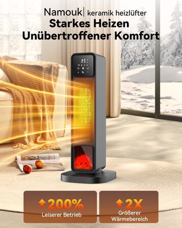 Енергозберігаючий вентилятор-обігрівач, керамічний PTC вентилятор-обігрівач потужністю 2200 Вт, тихий з дистанційним керуванням, електричний обігрівач з 4 режимами, 12-годинний таймер, термостат, режим ECO, коливання 70, захист від перегріву та перекиданн