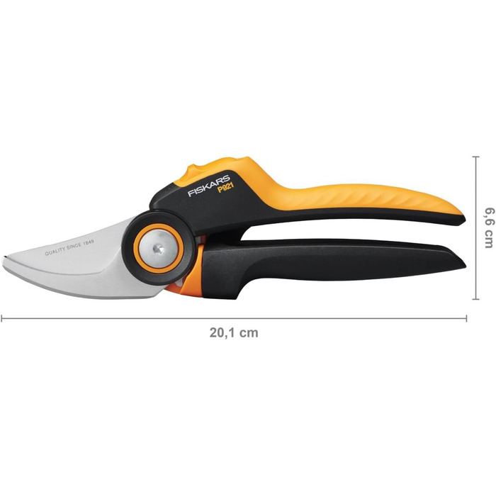Садові ножиці Fiskars Bypass M, X-серія PowerGear, P921, З ручкою, що обертається, Для свіжих гілок та сучків, Антипригарне покриття, Леза з нержавіючої сталі, Довжина 20,1 см, Чорний/Помаранчевий, 1057173 X-серія P921