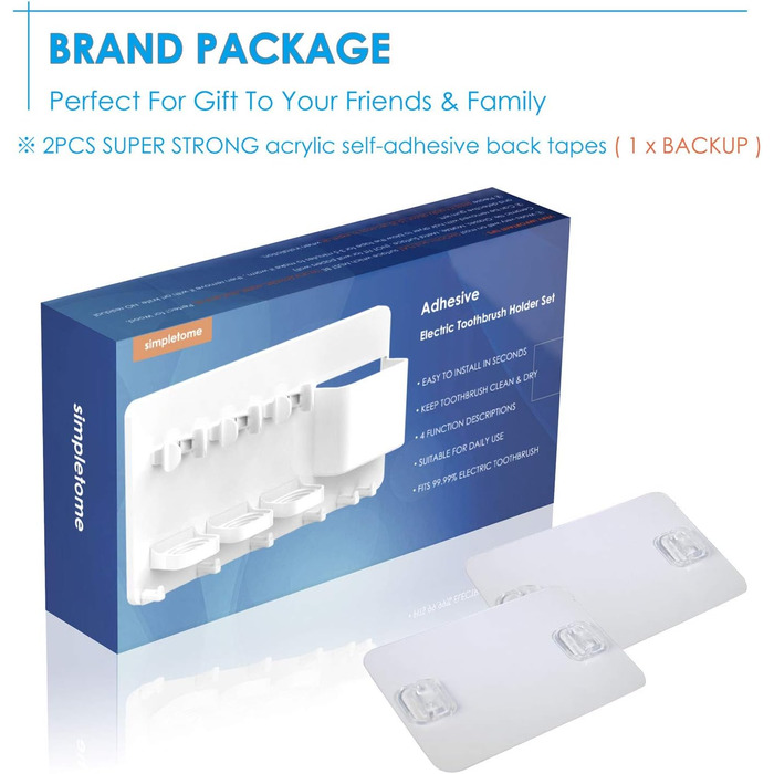 Тримач для зубної щітки simpletome Настінна електрична зубна щітка Регульований органайзер для зубної пасти Тримач для ванної кімнати Набір для зберігання (білий)