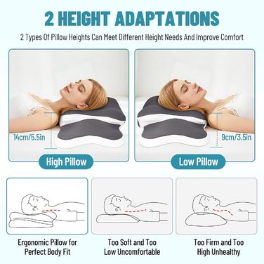 Подушка для шиї, ортопедична подушка для підтримки шиї від болю в шиї та плечах, ергономічна подушка для сну на боці, спині та животі, з охолодженням, чохол, який можна прати