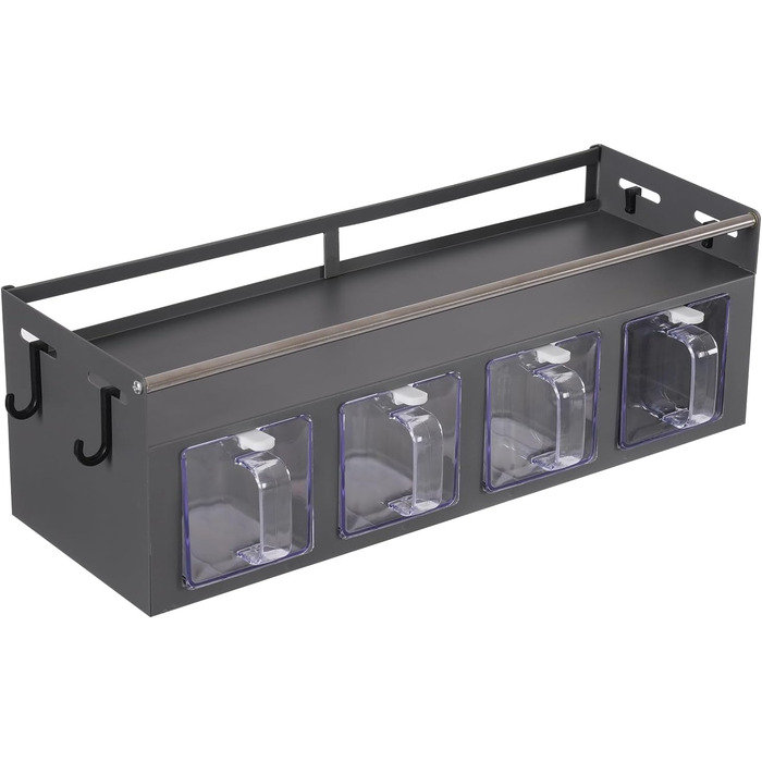 Підвісний органайзер для спецій з 4 знімними підставками для спецій, настінна кухонна підставка для солі, перцю, цукру, спецій (сіра)