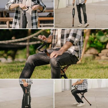 Стілець Ta-Da серії 2 PRO MAX - Тростина з сидінням, легка алюмінієва рама та міцний складний стілець (до 182 кг), складна конструкція, ідеально підходить для походів та активного відпочинку, регульована висота