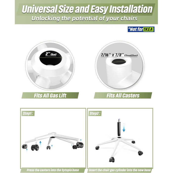 Поворотна основа для офісного крісла, посилена металева основа для робочого крісла, універсальні колеса та газова пружина, корпус білого кольору, 60