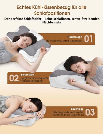 Подушка для шиї 2-в-1 з піни з ефектом пам&39яті, ергономічна для сну на боці та на спині зі знімним чохлом, який можна прати, 6412/13 см