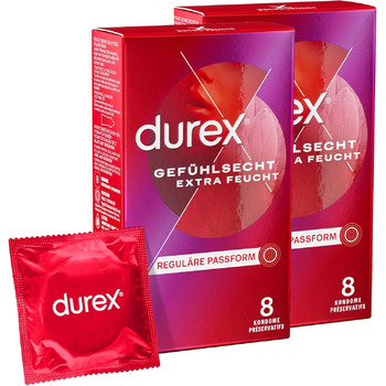 Презервативи Durex Sensitive - Gossamer Thin Extra Moist зі змащувальним покриттям для більш інтенсивних відчуттів - 2 упаковки (2 x 8 шт. ) 8 шт. (2 упаковки)