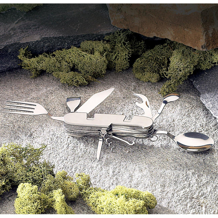 Кемпінговий ніж PEARL набір із 3 складних столових приборів з нержавіючої сталі 9-в-1 для кемпінгу та активного відпочинку (складні столові прибори для пікніка, кишеньковий ніж, складаний)