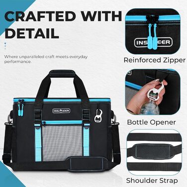 Велика сумка-холодильник 50 л, складна сумка-холодильник на 80 банок, складна/герметична з відкривачкою, велика сумка/холодильник для пікніка для кемпінгу, пляжу, пікніків, сімейних прогулянок на 4 особи, чорна