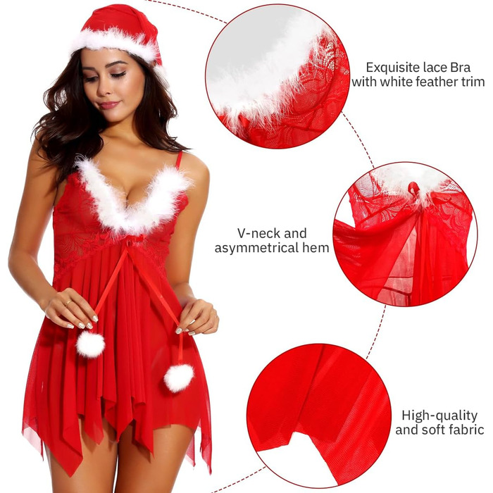 Різдвяний комплект білизни RSLOVE, сатин і мереживо, червоний, універсальний розмір