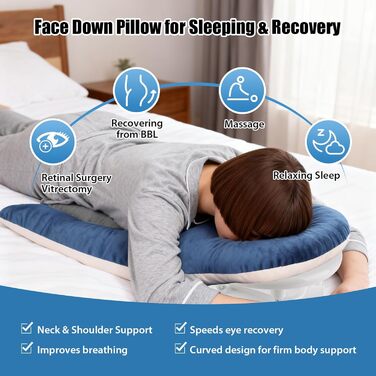 Подушка для сну обличчям вниз, ергономічна подушка для обличчя з піною з ефектом пам&39яті, регульований по висоті масажний підголівник для дому, сну на животі та відновлення після операції на очах з вітректомією
