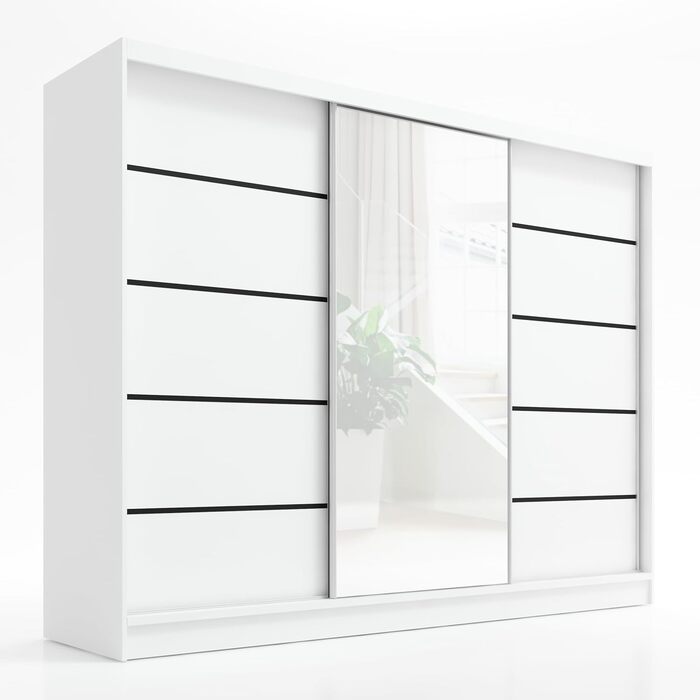 Шафа Aurelia 2 Шафа з розсувними дверима шириною 200 см з дзеркалом, 3-дверна, шафа з шухлядами, шафа з розсувними дверима для спальні або гардеробної, біла