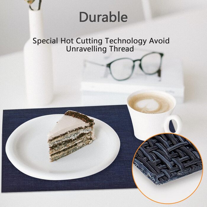 Серветки, що миються Набір з 6 серветок Протиковзка серветка ПВХ Термостійка серветка для столу, S01 Navy blue S01 Navy blue 6 шт.