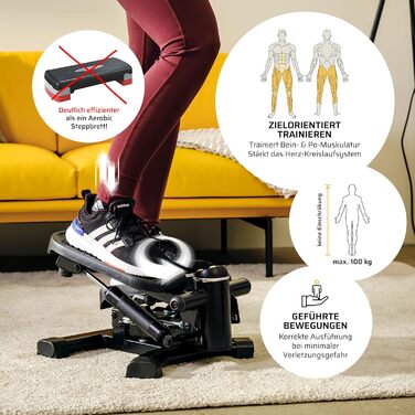 Міні-степпер SportPlus 2-в-1 із запатентованою технологією перемикання, гойдалкою та степпером вгору-вниз в одному пристрої, до 100 кг, зносостійкі гідравлічні циліндри, чорний/жовтий